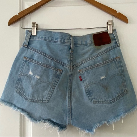 Levi’s Big E 501 Hi Rise Distressed, Destroyed Button-Fly Cut-Off Jean Shorts - Picture 8 of 15